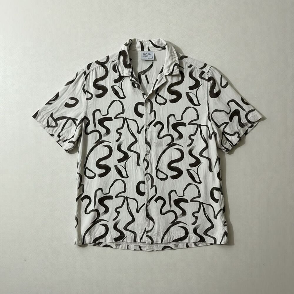 LEVEL TEN Men Short Sleeve Button Up Shirt M LTCP-1103 Ivory Brown